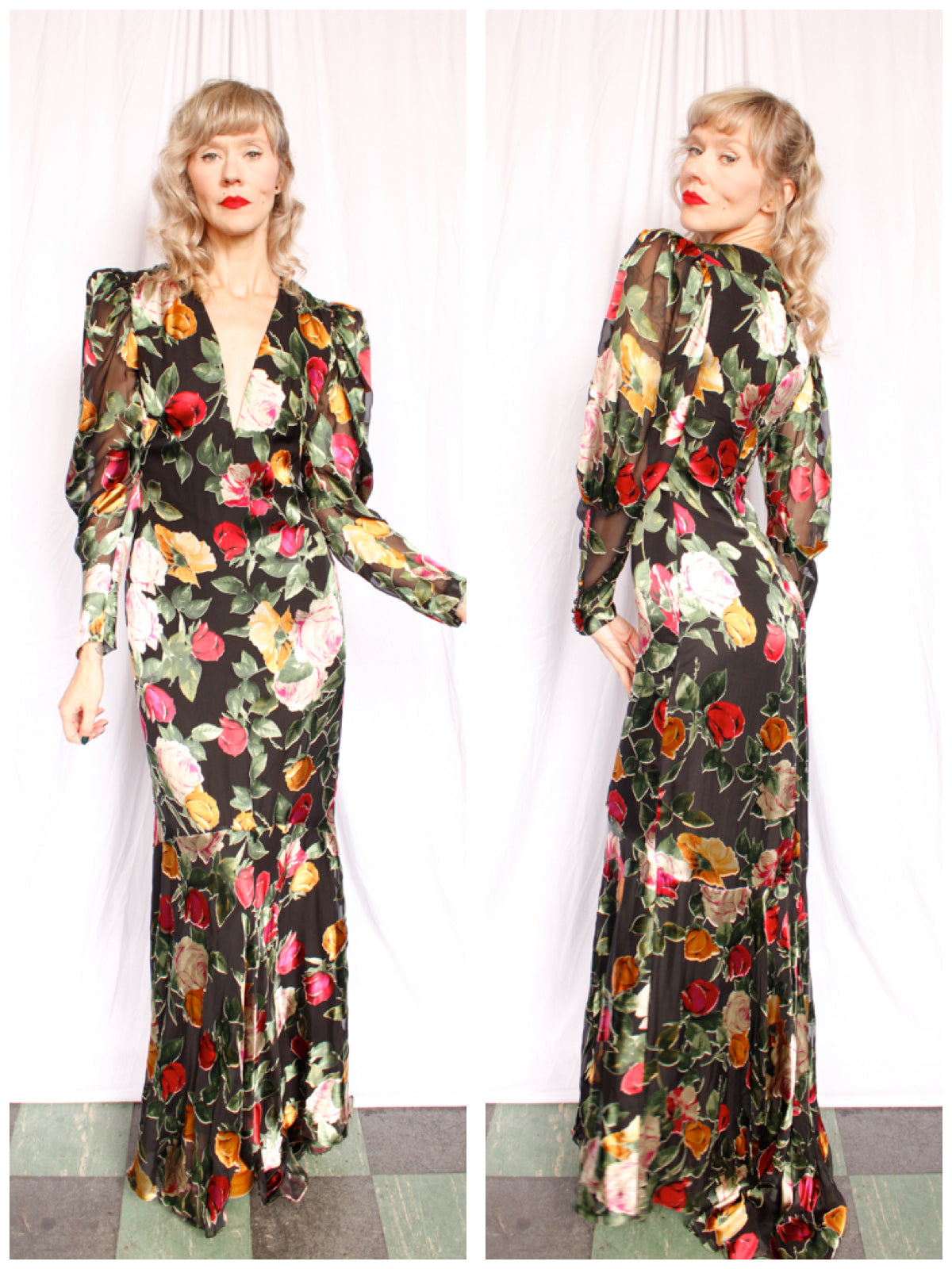 Nicole Miller Collection 1930s Inspired Floral Silk Mermaid Gown - Small