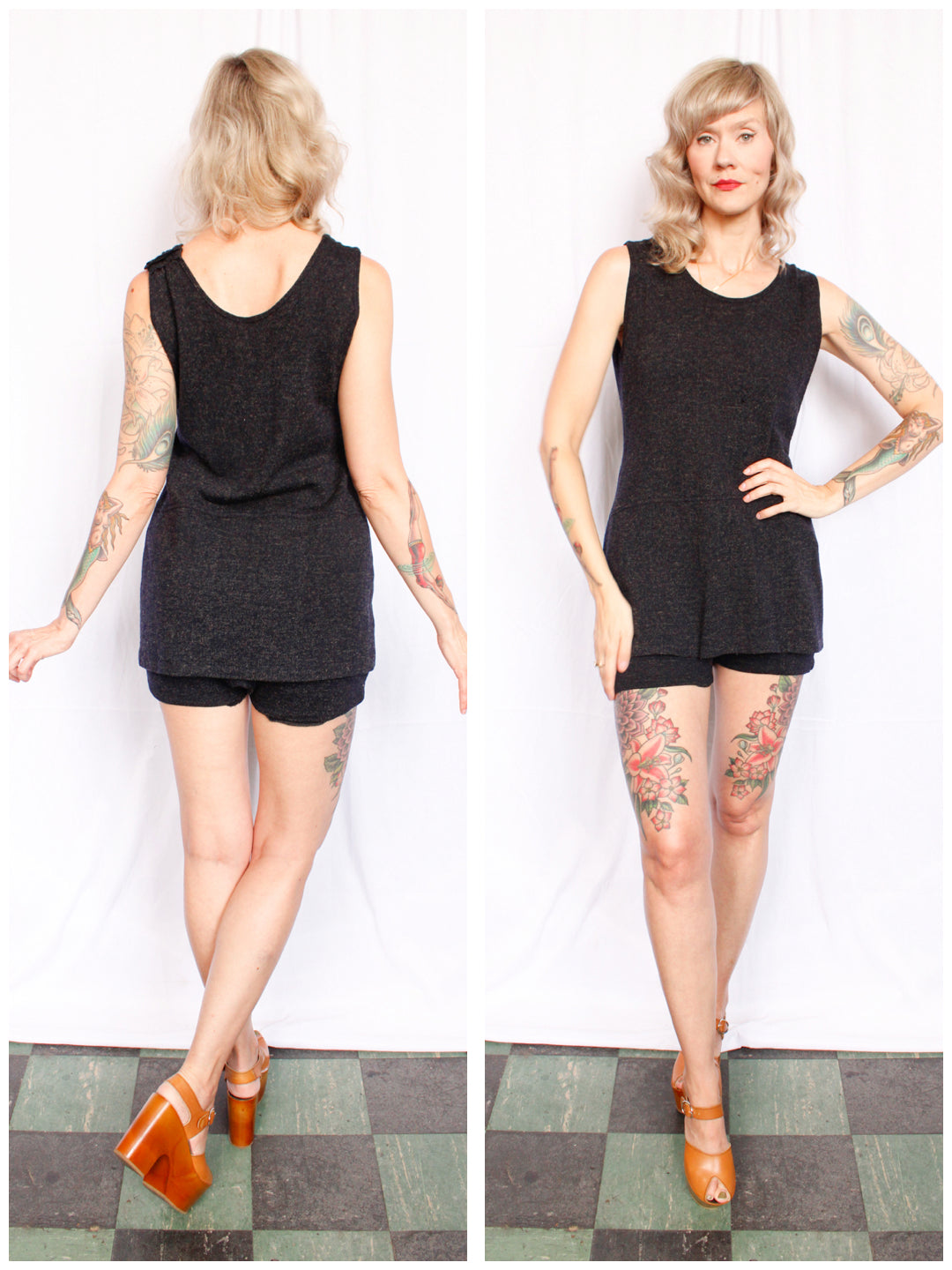 1920s Bradley Knitwear One Piece Wool Bathing Suit - Large