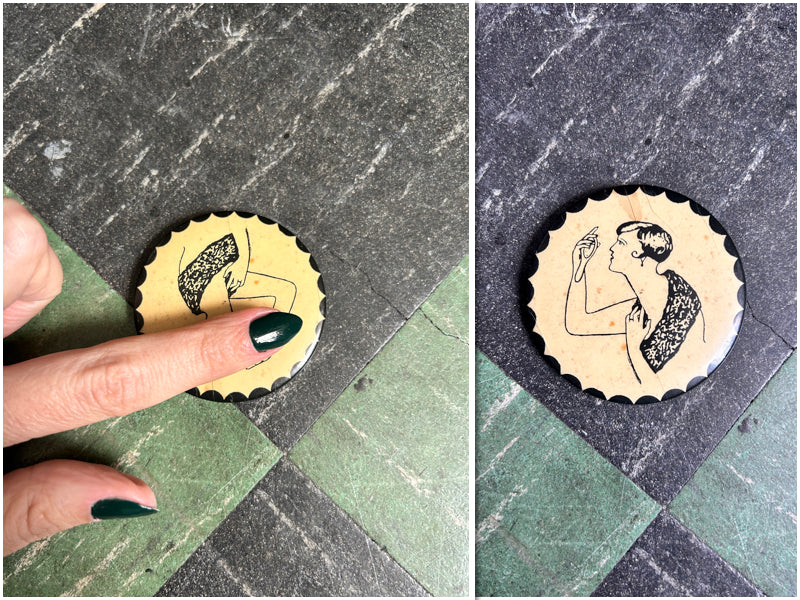 1920s Naughty Small Celluloid Hand Mirror