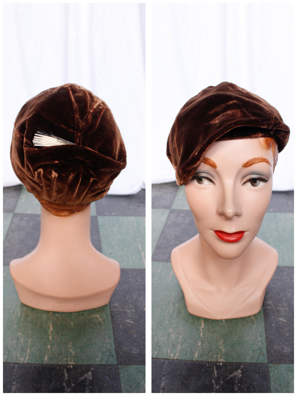 1920s Velvet Brown Tam