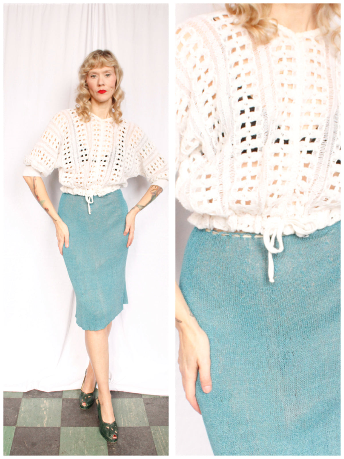 1940s Crochet White Open Cardigan - S/M