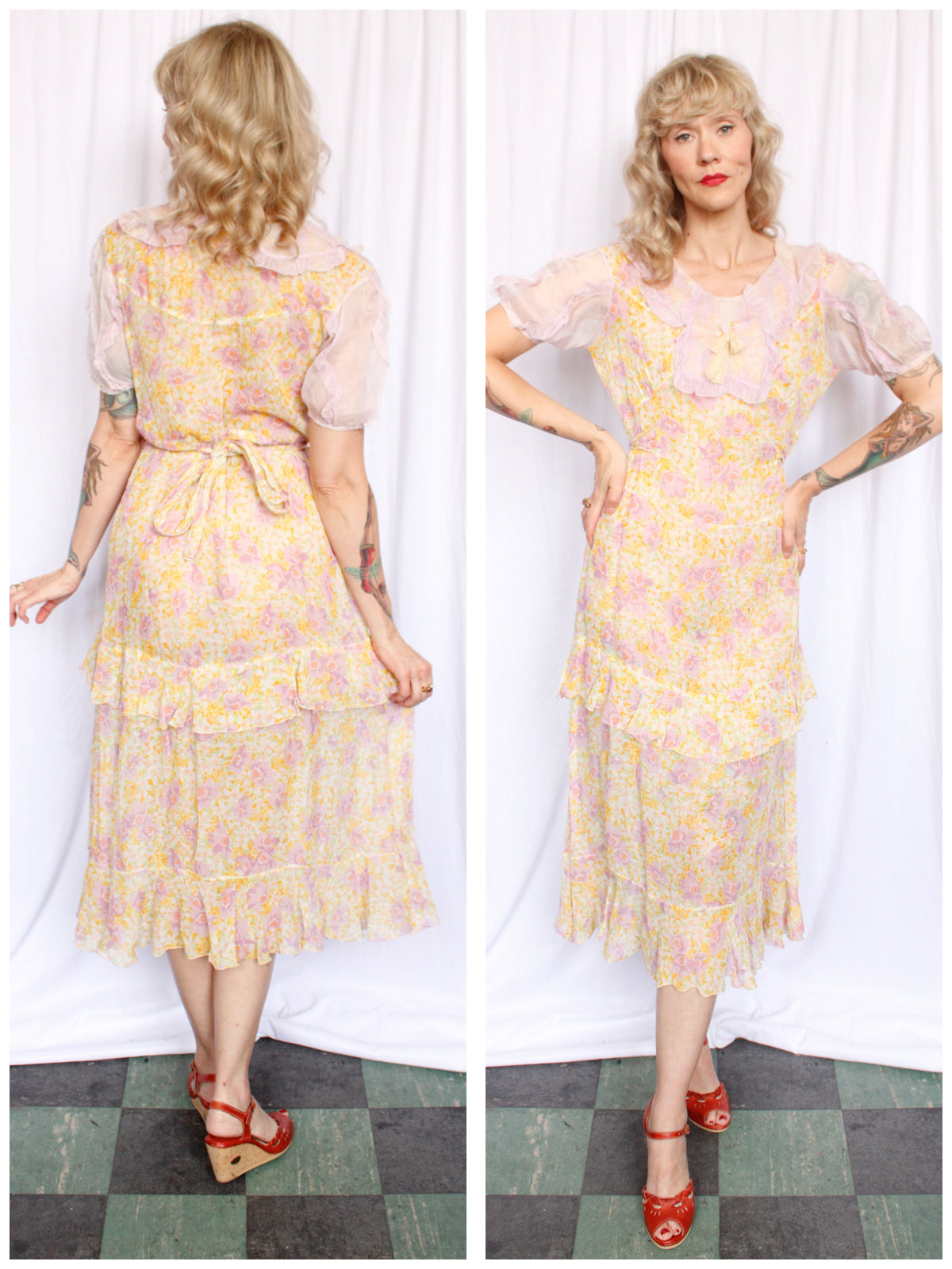 1930s Maie Frocks Cotton Purple Daisy Summer Dress - Med