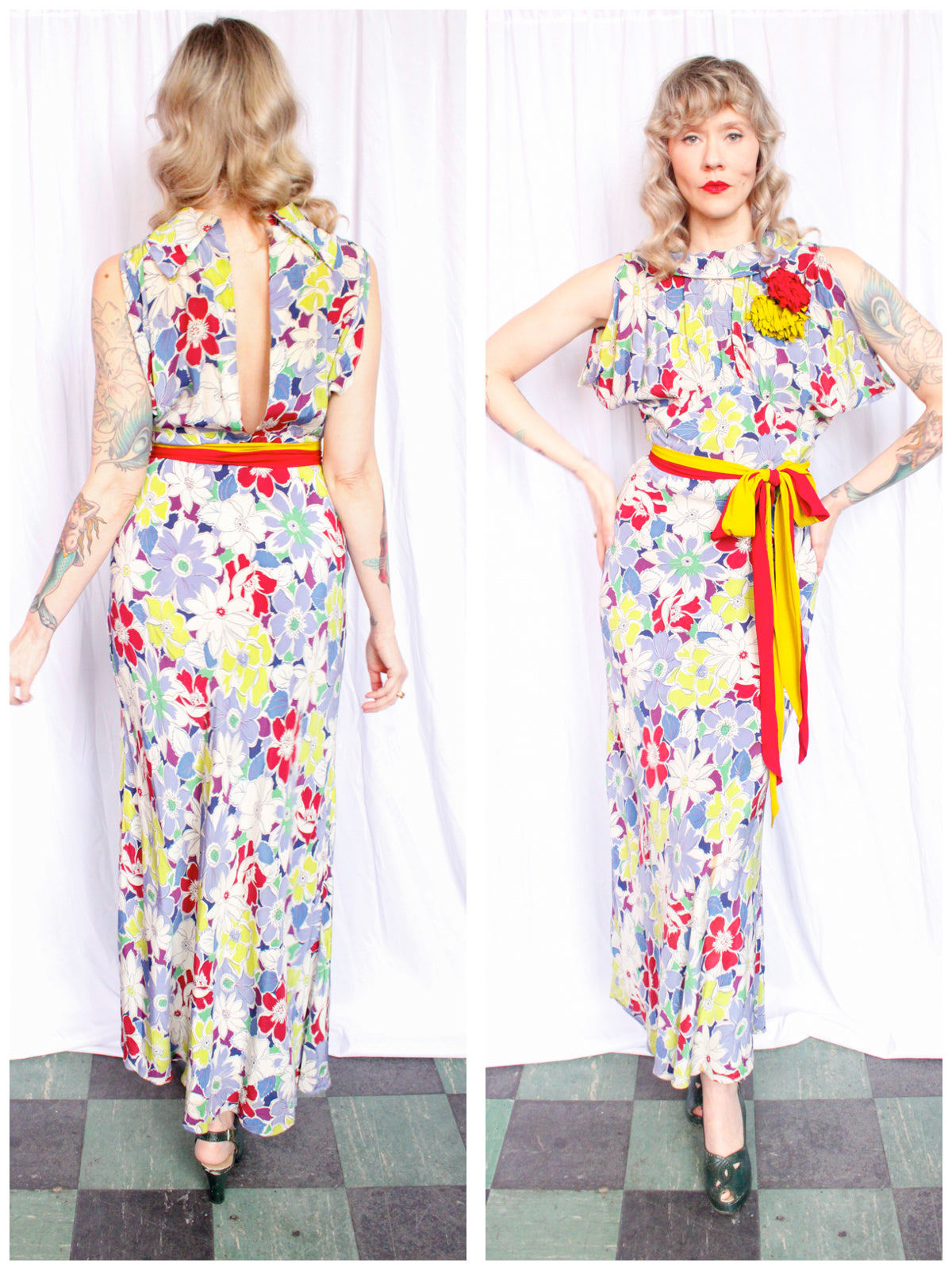 1930s Summer Floral Rayon Gown - S/M