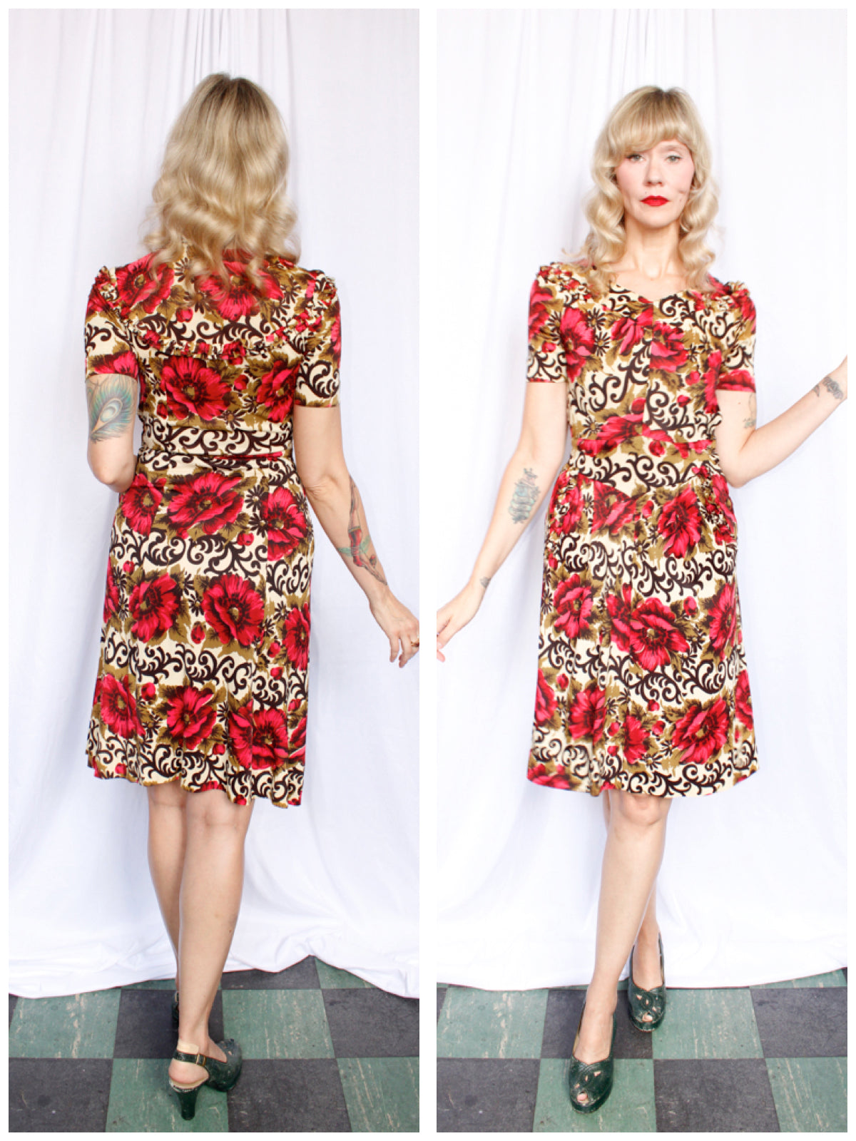 Late 1930s Rayon Jersey Poppy Dress - Small – Dethrose Vintage