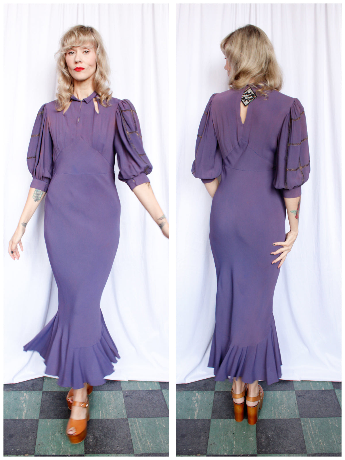 1930s Purple Bias Cut Rayon Mermaid Dress - Medium