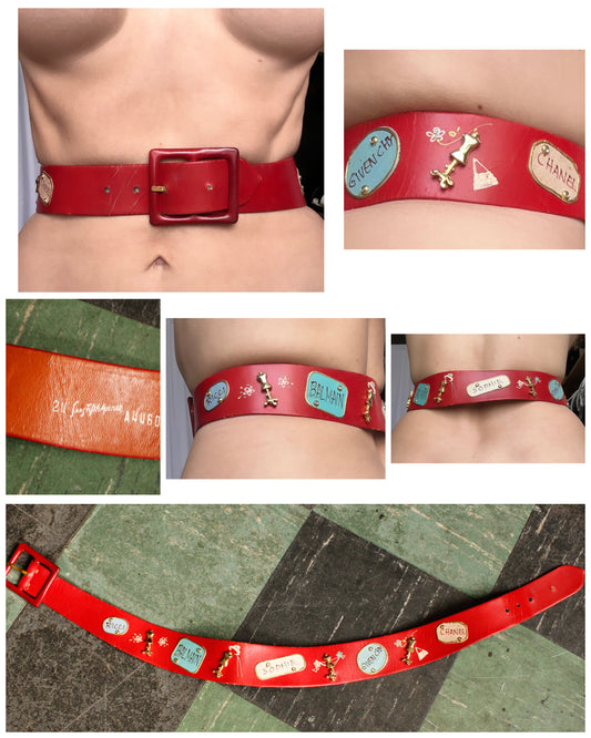 1950s Designer Novelty Leather Belt for Saks Fifth Avenue - 24/25” waist