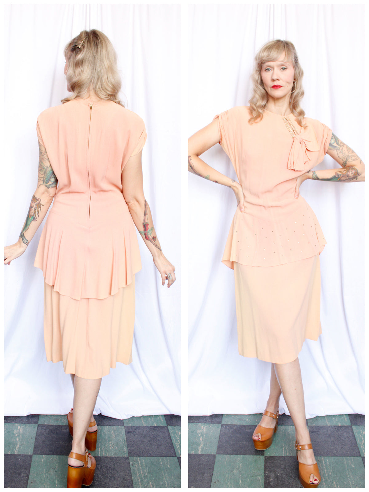 1940s Apex Pink Rhinestone Dress - M/L