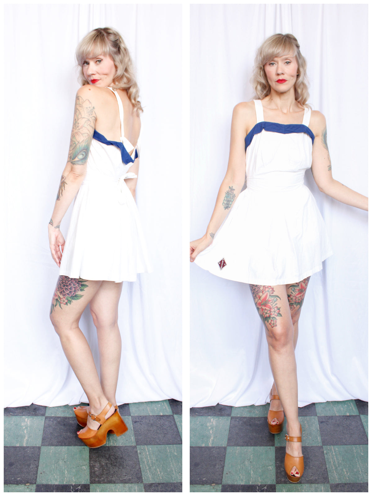 1953 Athletic White Cotton Playsuit - Large