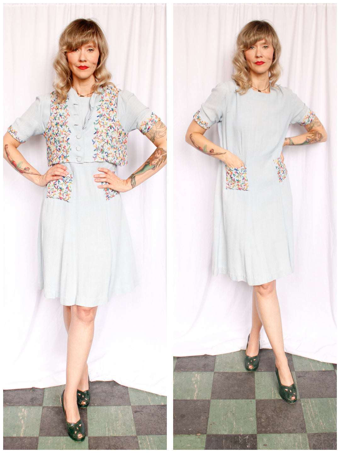 1930s Augusta Sun Embroidered Dress - Large Petite