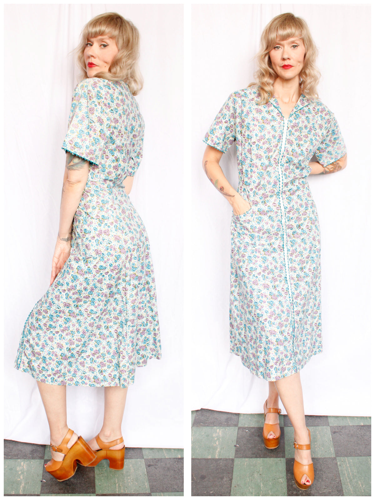 1940s Bill Sims Togs Floral Day Dress - XXLarge