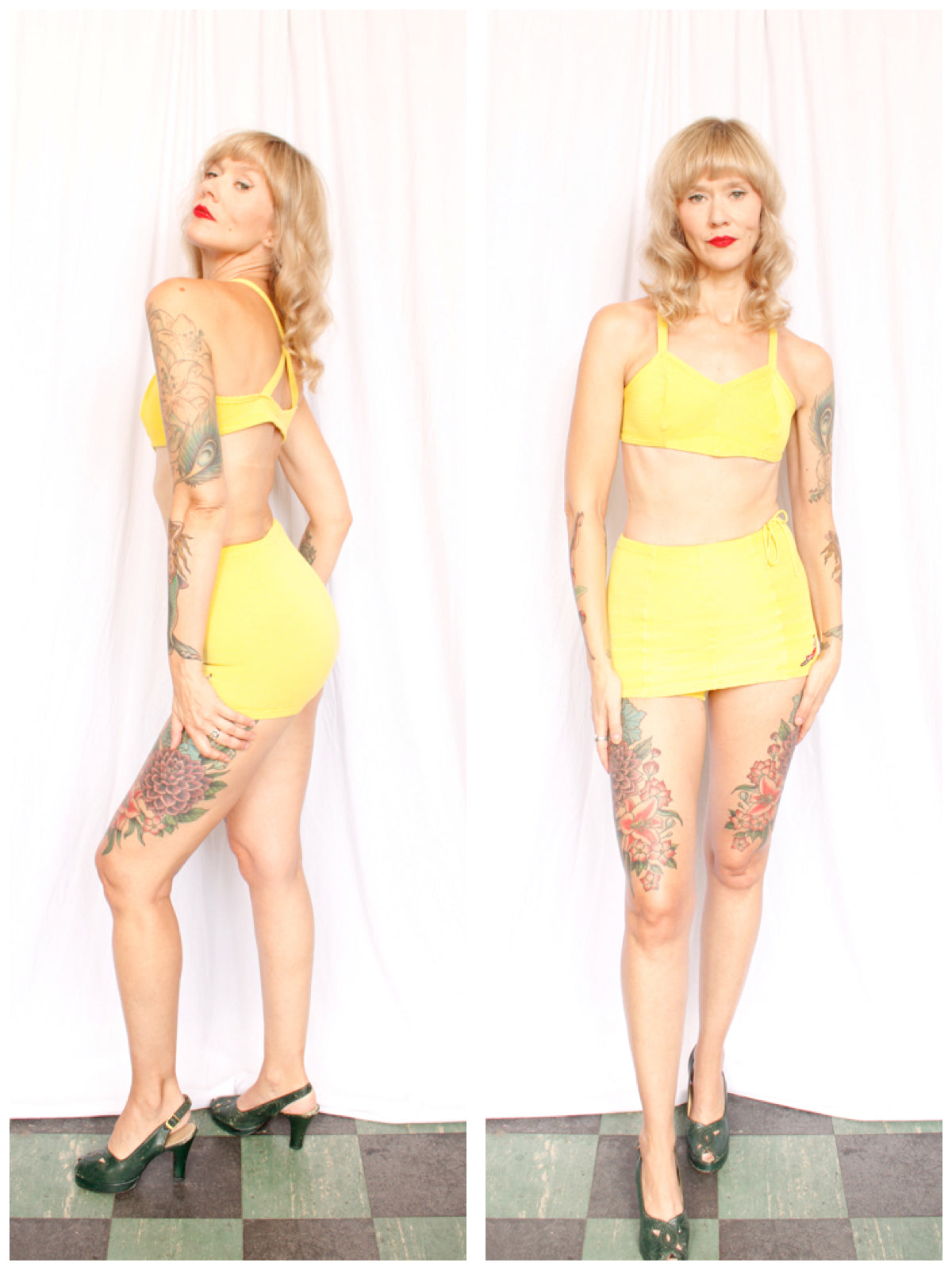1940s Jantzen 2pc Golden Yellow Knit Bikini - S/M
