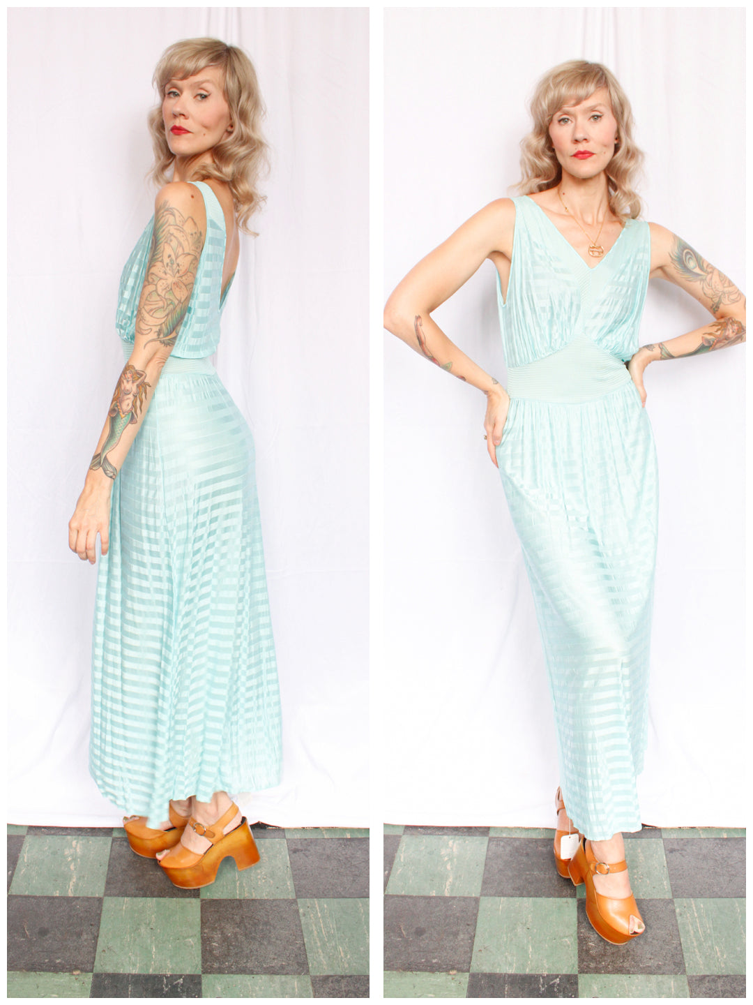 1940s NOS Van Raalte STRYPS Turquoise Blue Night Gown - Large