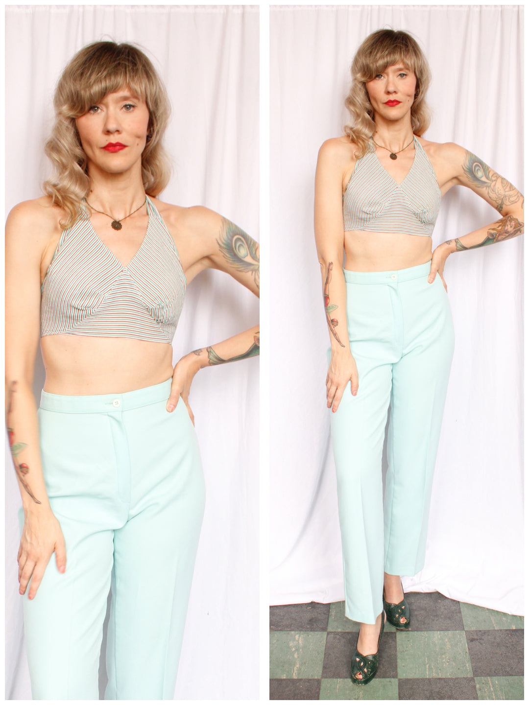 1940s Seersucker Striped Sun Halter Top - S/M