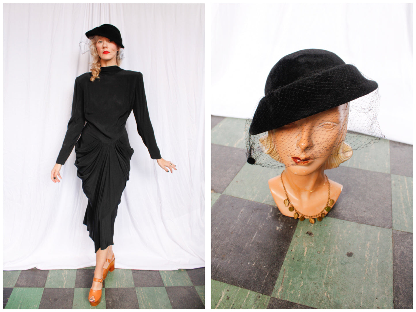1940s Veiled Black Hat