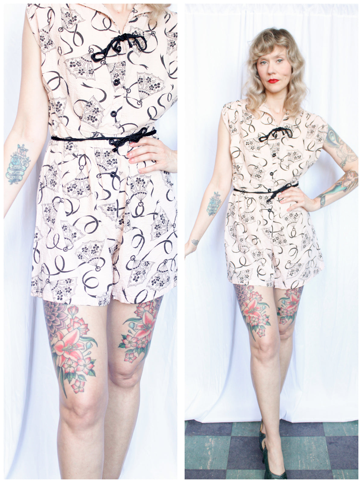 1940s Pale Pink Seersucker Cotton Playsuit - Medium