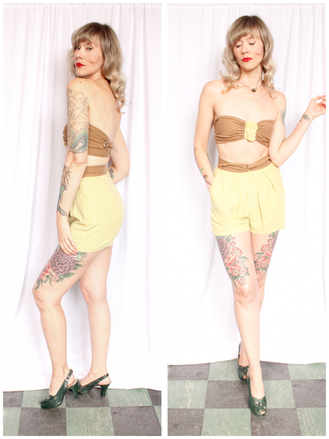 1940s RARE Western Fashions by Southern California Cotton 2pc Bandeau & Shorts - Xs/S