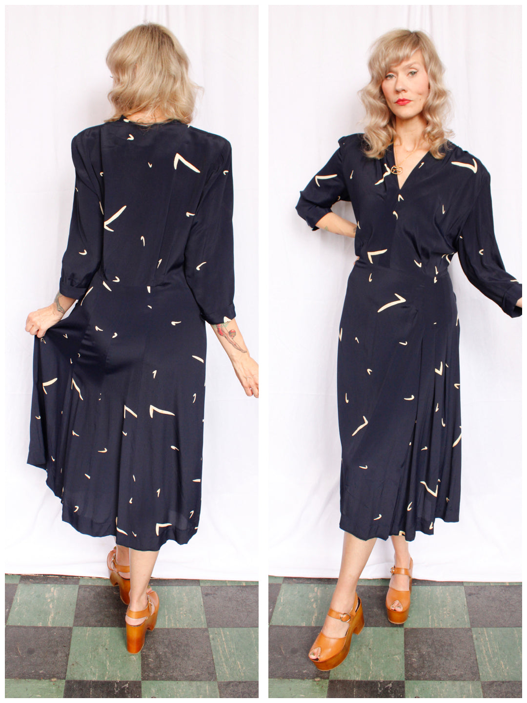 1940s Boomerang Rayon Dress - Large