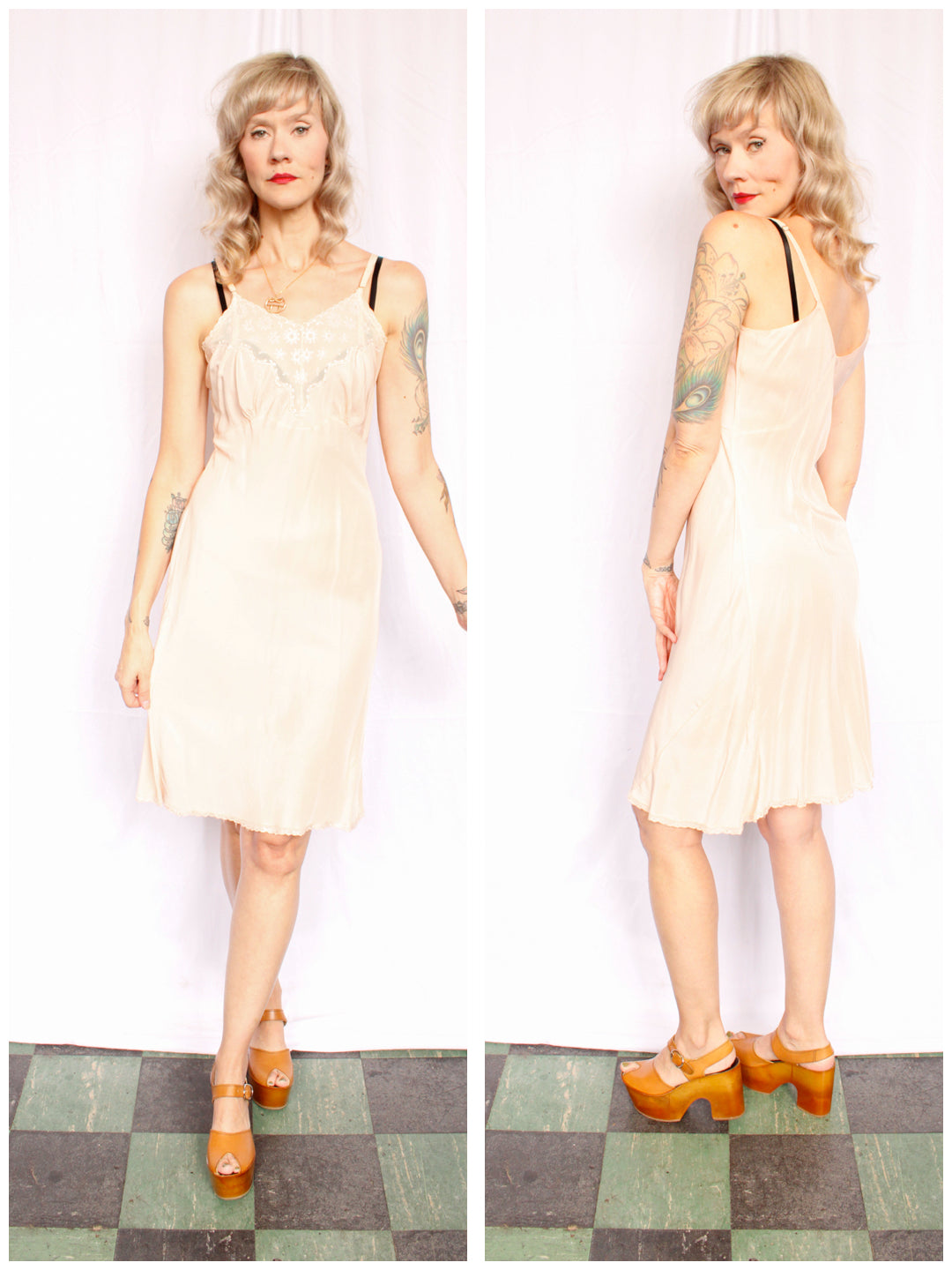 1940s Champagne Pink Rayon Slip - Medium