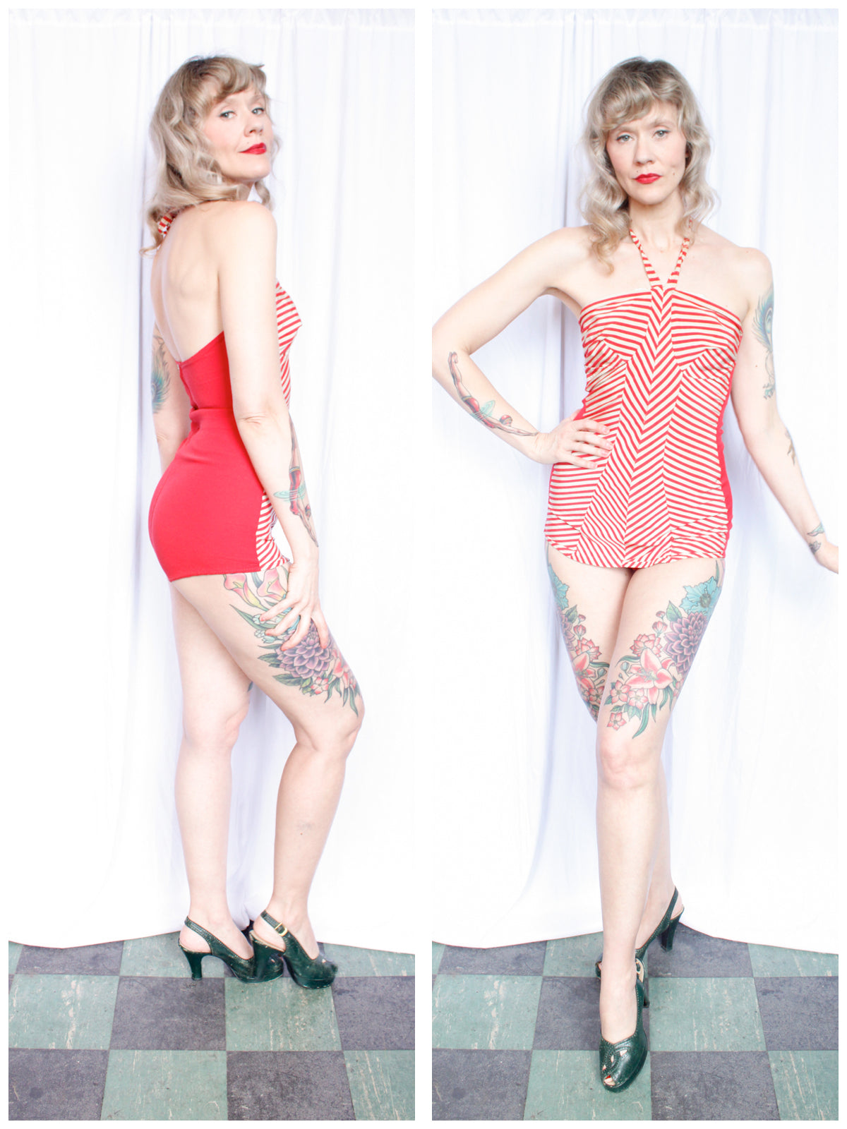 1940s Iconic Red Striped Bathing Suit - Medium