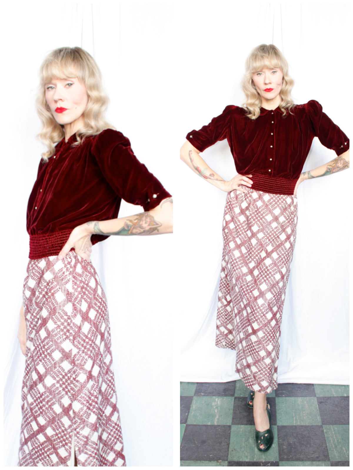 1940s Burgundy Velvet Blouse - Medium