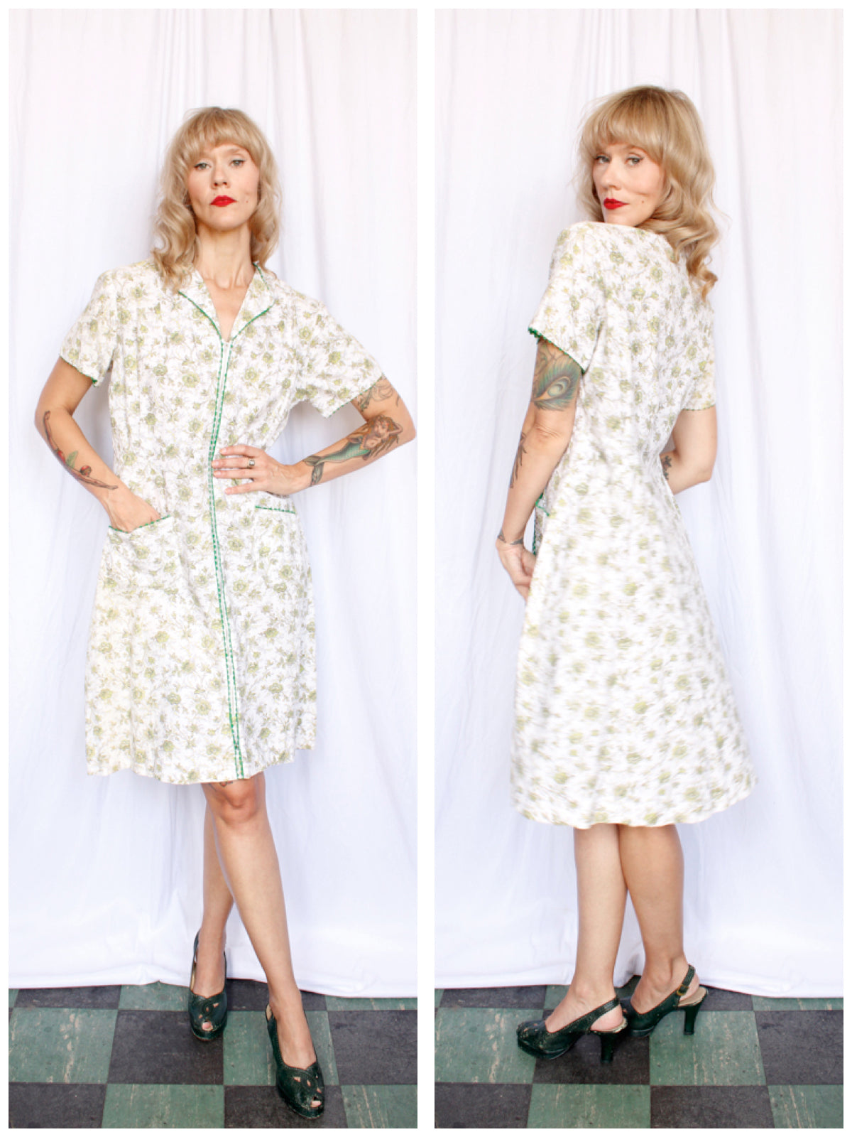 1940s Bill Sims Togs Half Size Floral Dress - XL