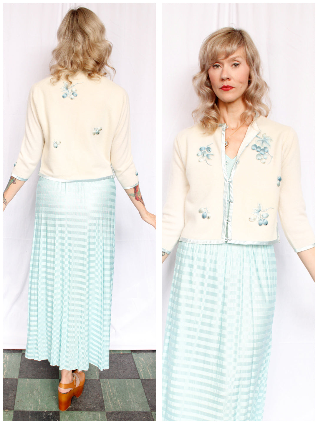 Late 1950s Dora Wong Cashmere Embroidered Cardigan - M/L