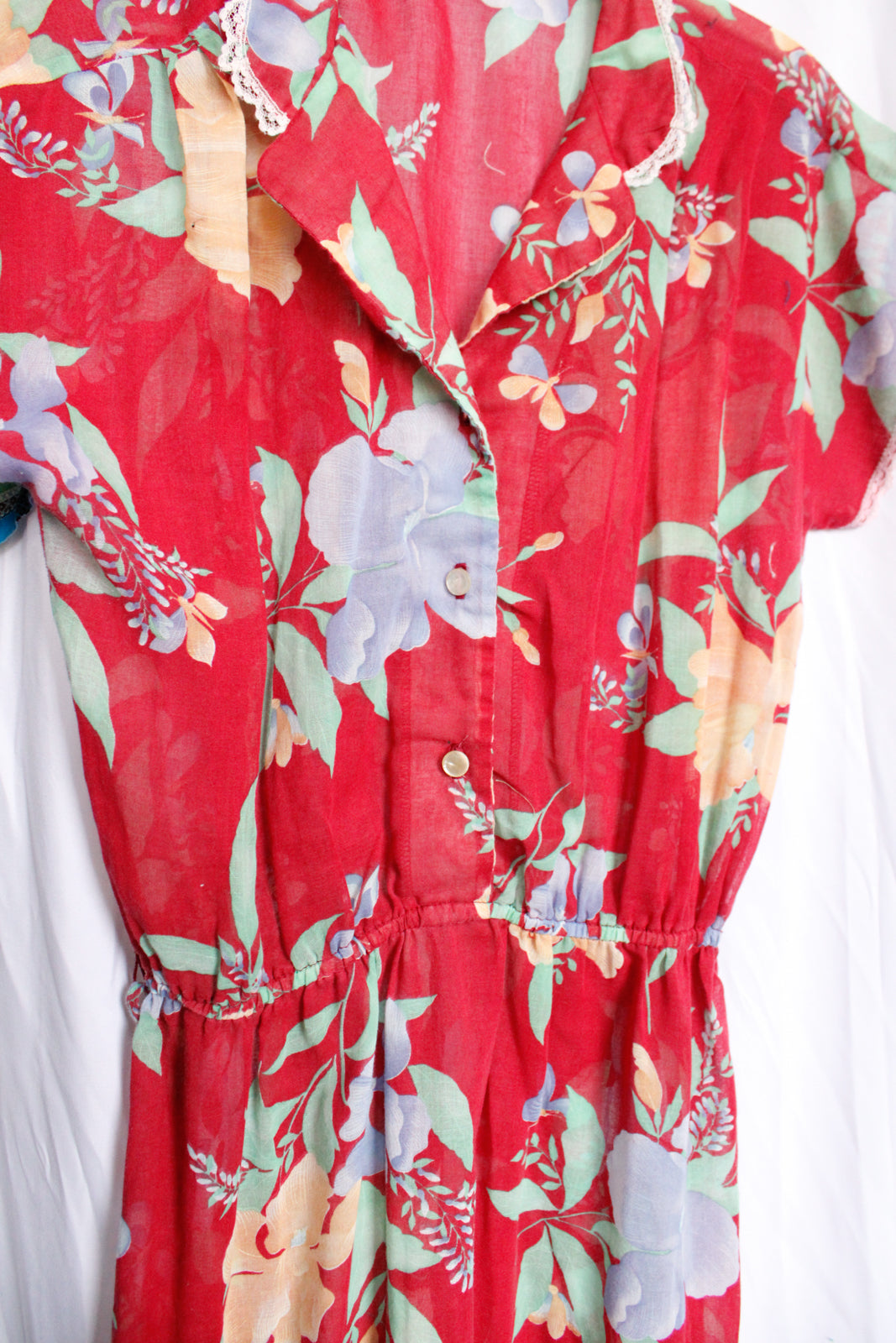 1980s Red Floral Dress - Medium