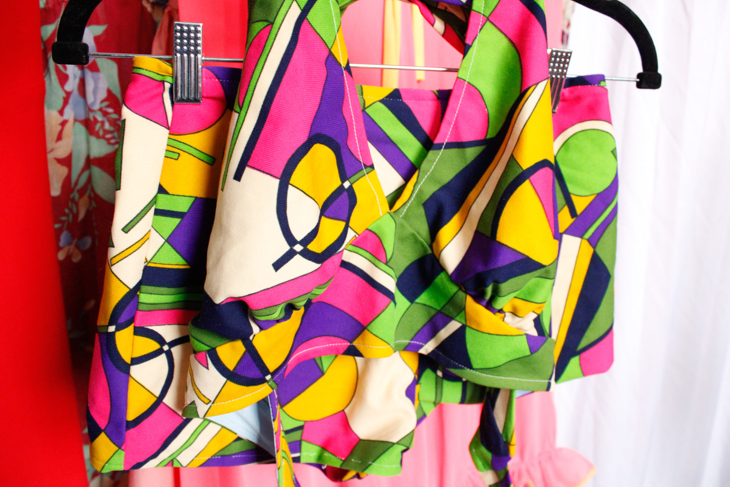 Late 1960s Geometric Handmade Summer 2pc Playsuit - Xsmall