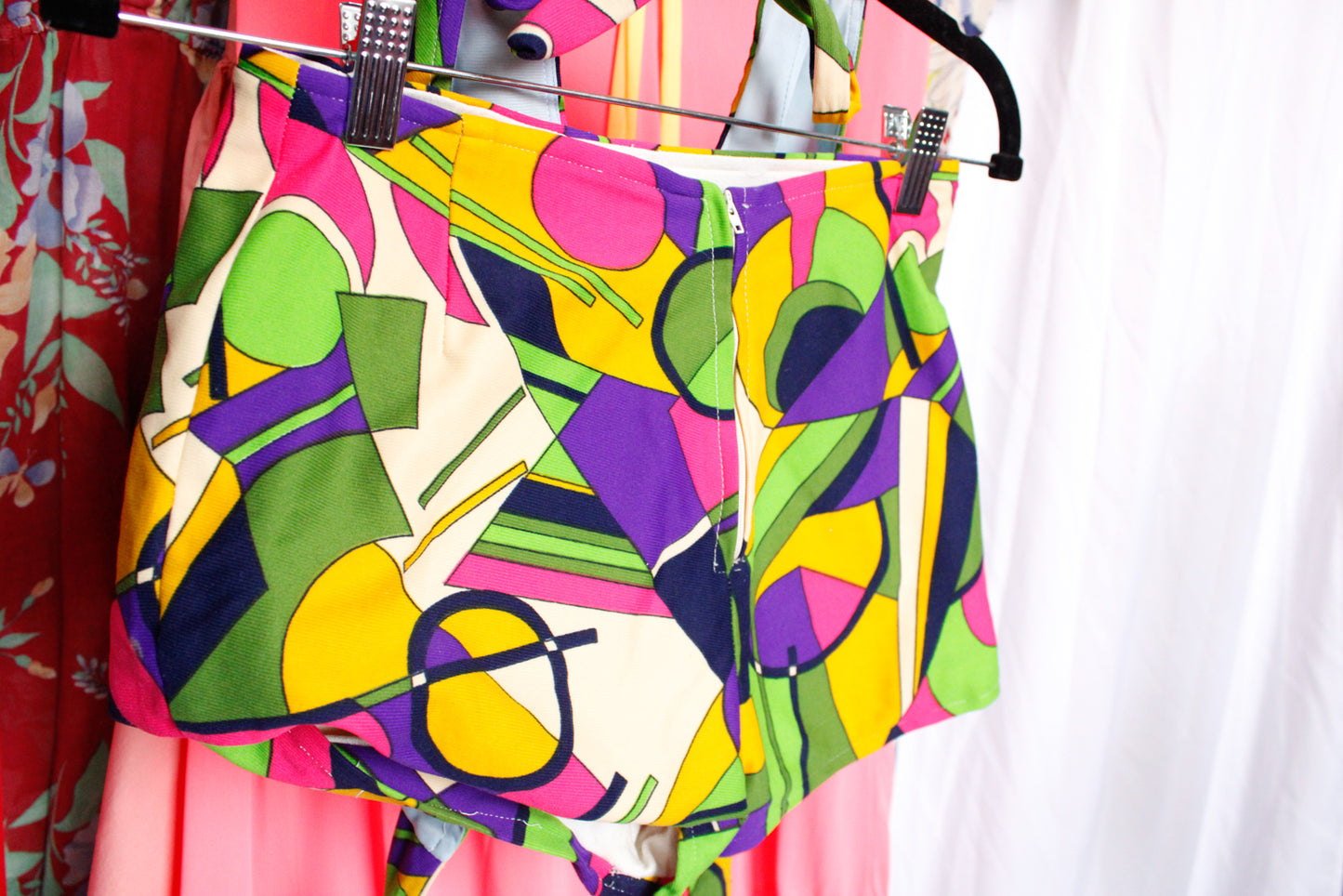 Late 1960s Geometric Handmade Summer 2pc Playsuit - Xsmall