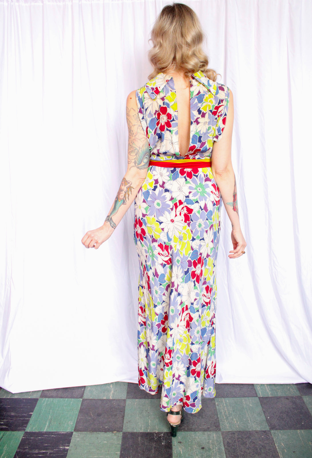 1930s Summer Floral Rayon Gown - S/M