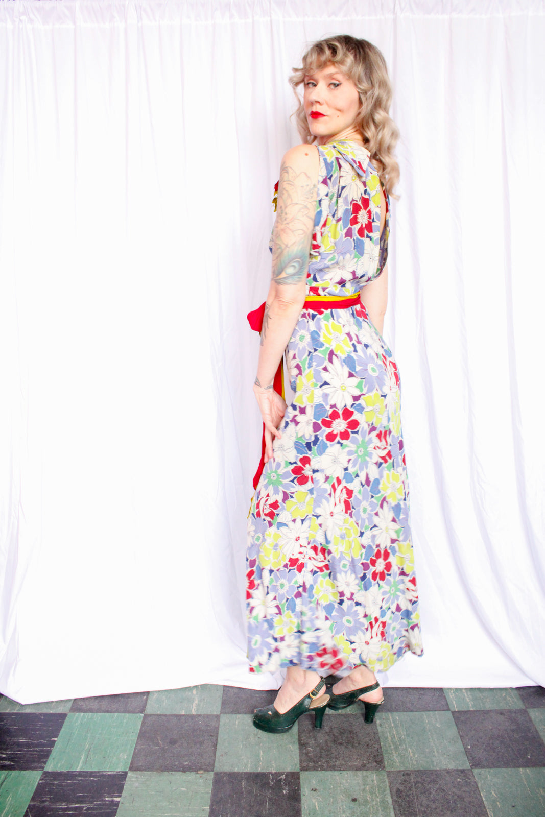 1930s Summer Floral Rayon Gown - S/M