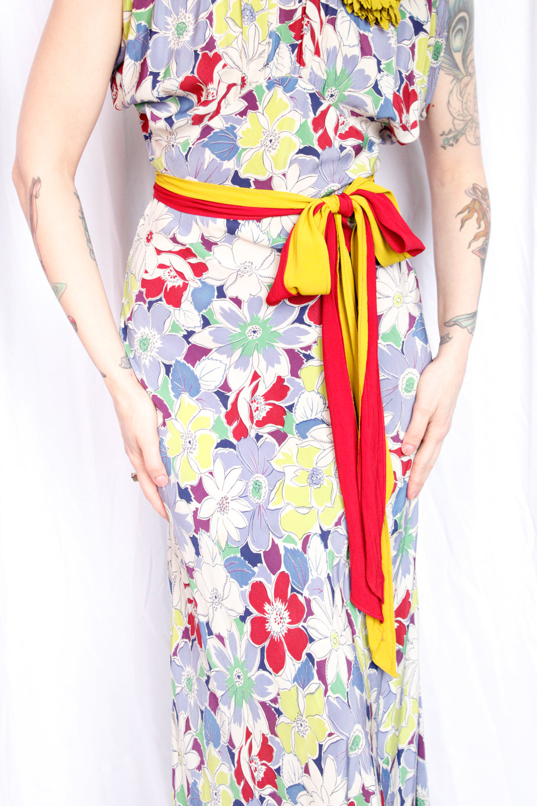 1930s Summer Floral Rayon Gown - S/M