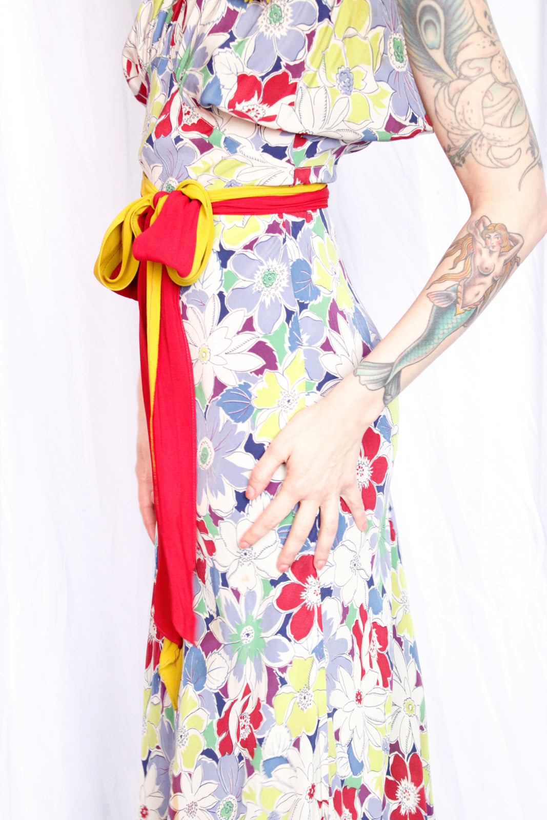 1930s Summer Floral Rayon Gown - S/M