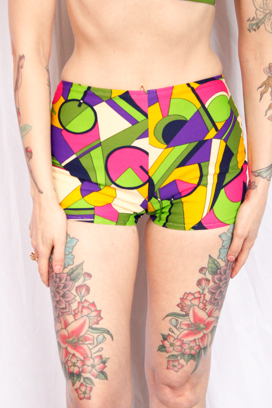 Late 1960s Geometric Handmade Summer 2pc Playsuit - Xsmall
