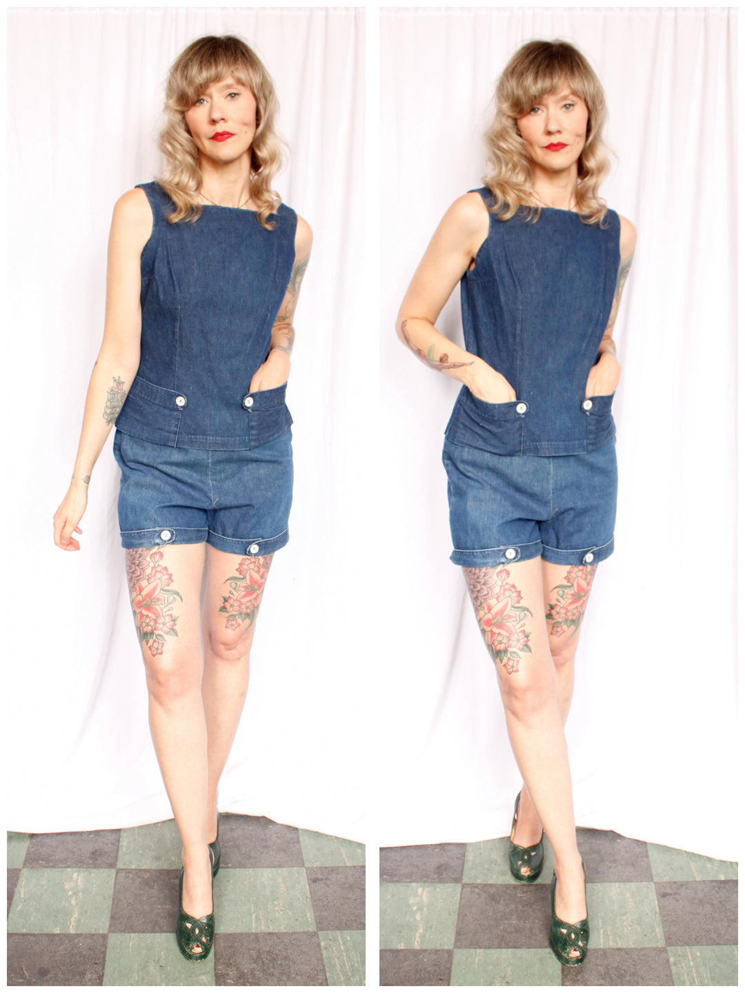 1950s Denim 2pc Shirt & Short Set - Medium