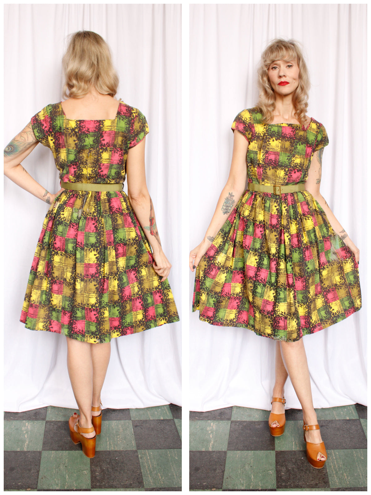 1950s Leading Lady Multicolor Plaid Dress - Medium