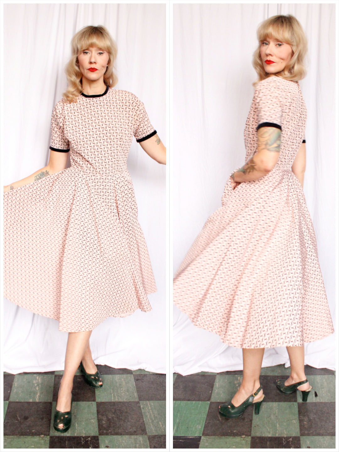1950s Pat Hartley X Marks the Spot Silk Dress - Medium
