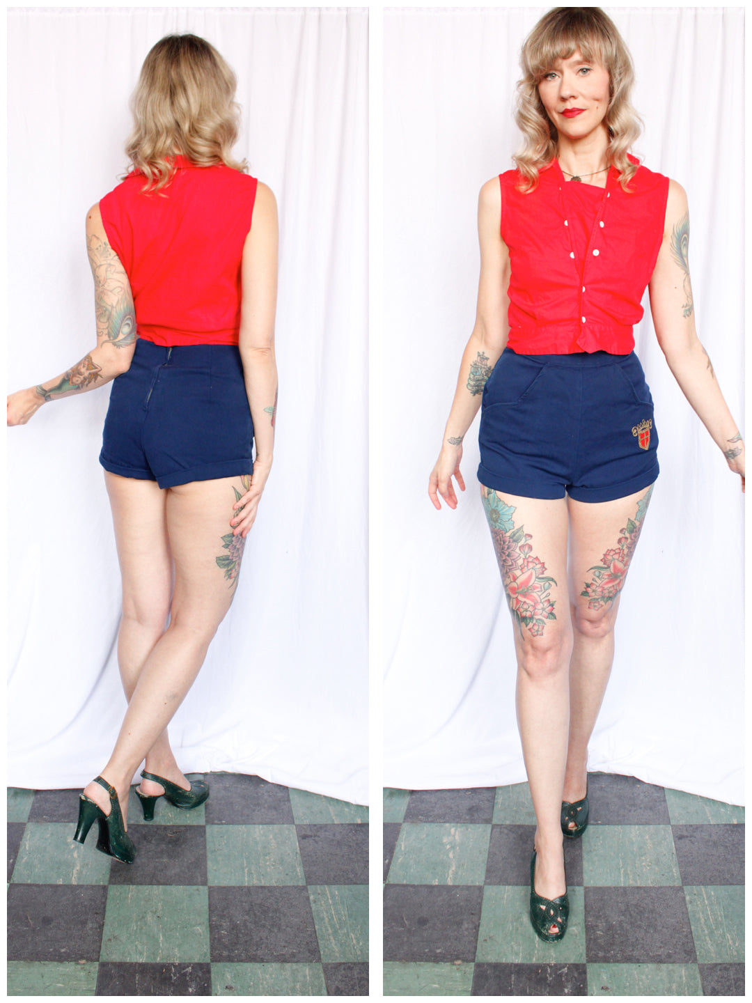 1950s Queen Twill Blue Shorts - Xsmall