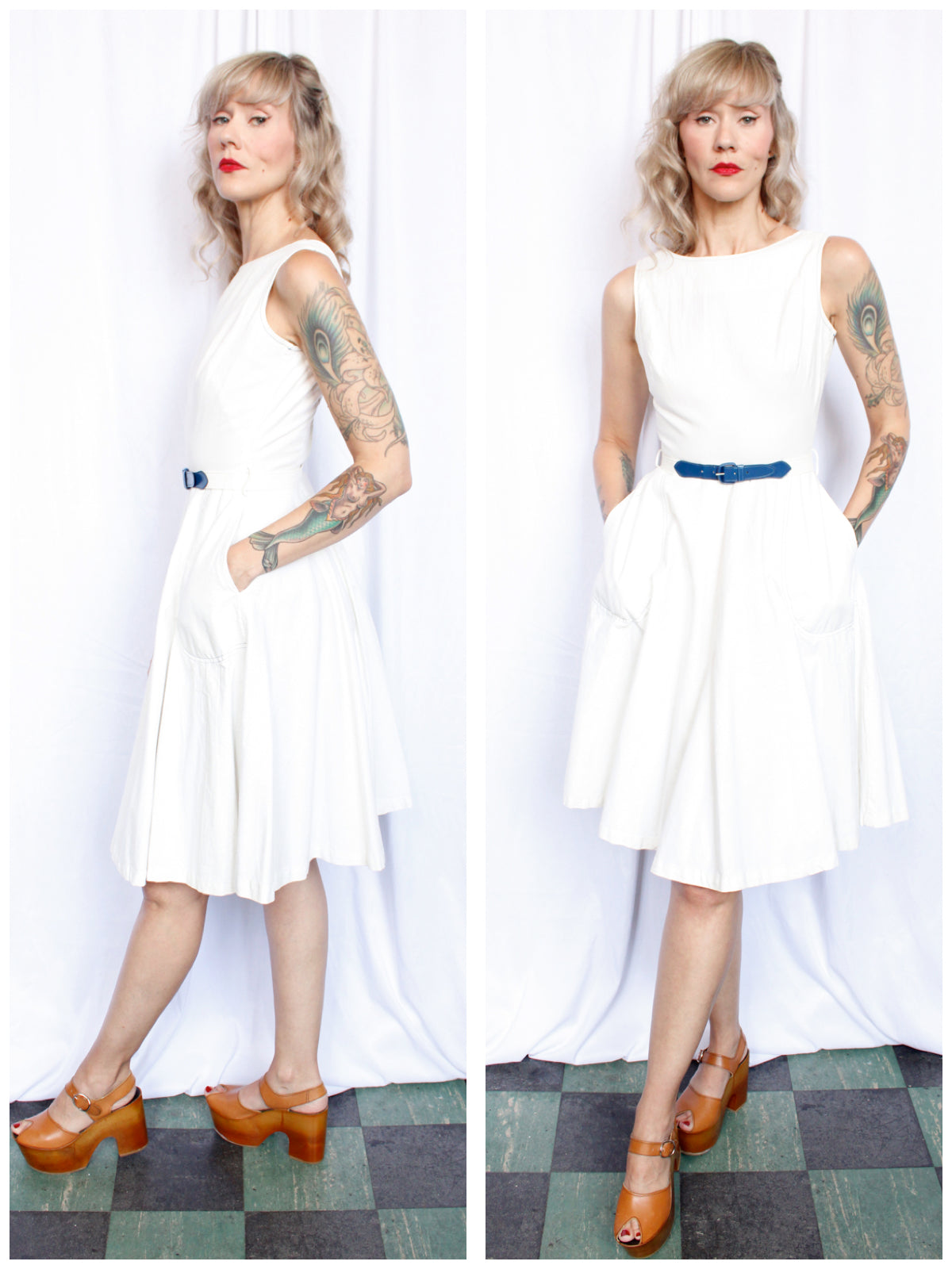1960s Cotton White Twill Dress - Xsmall