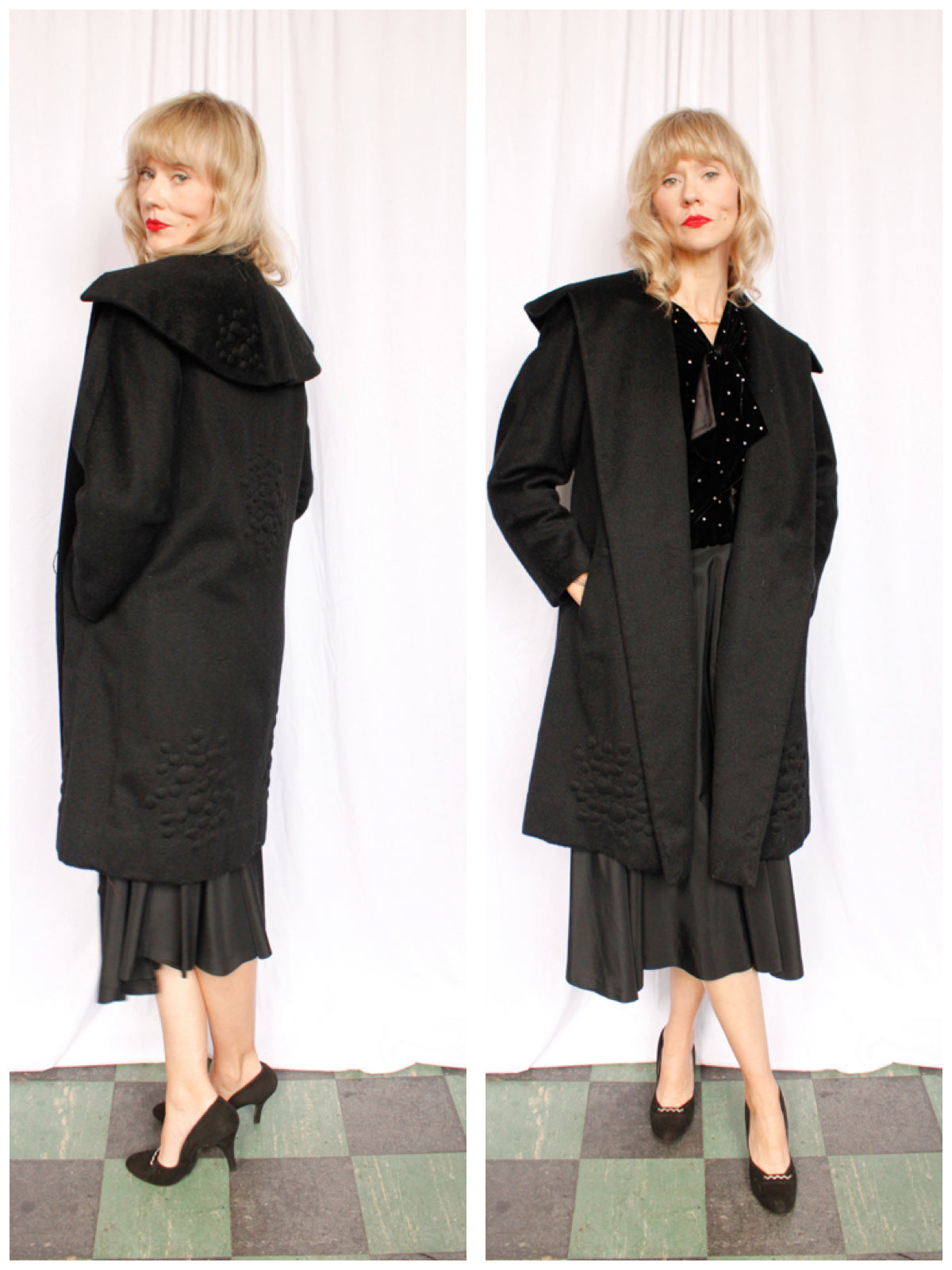 1950s Carmel Design Wool Black Grape Coat - Medium