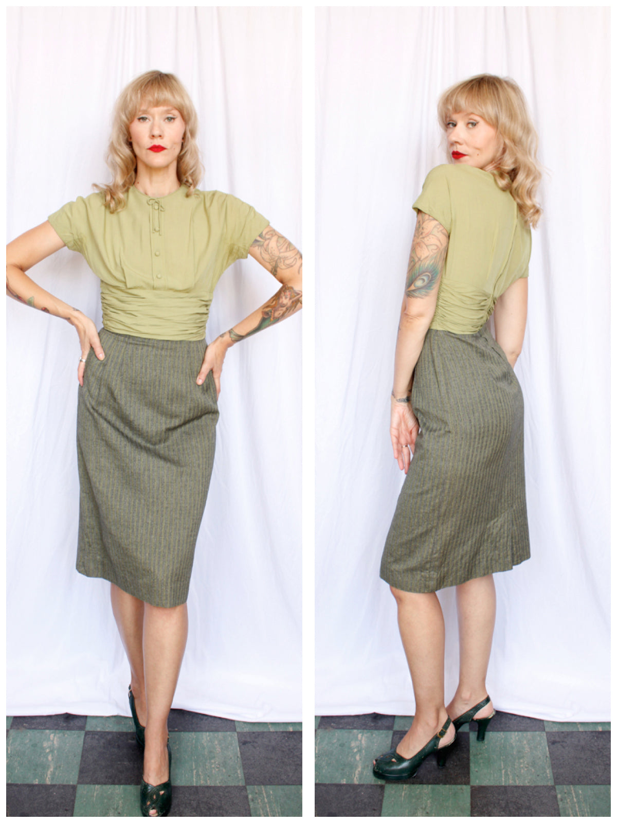 1950s California Girl Green Sheath Dress - Small