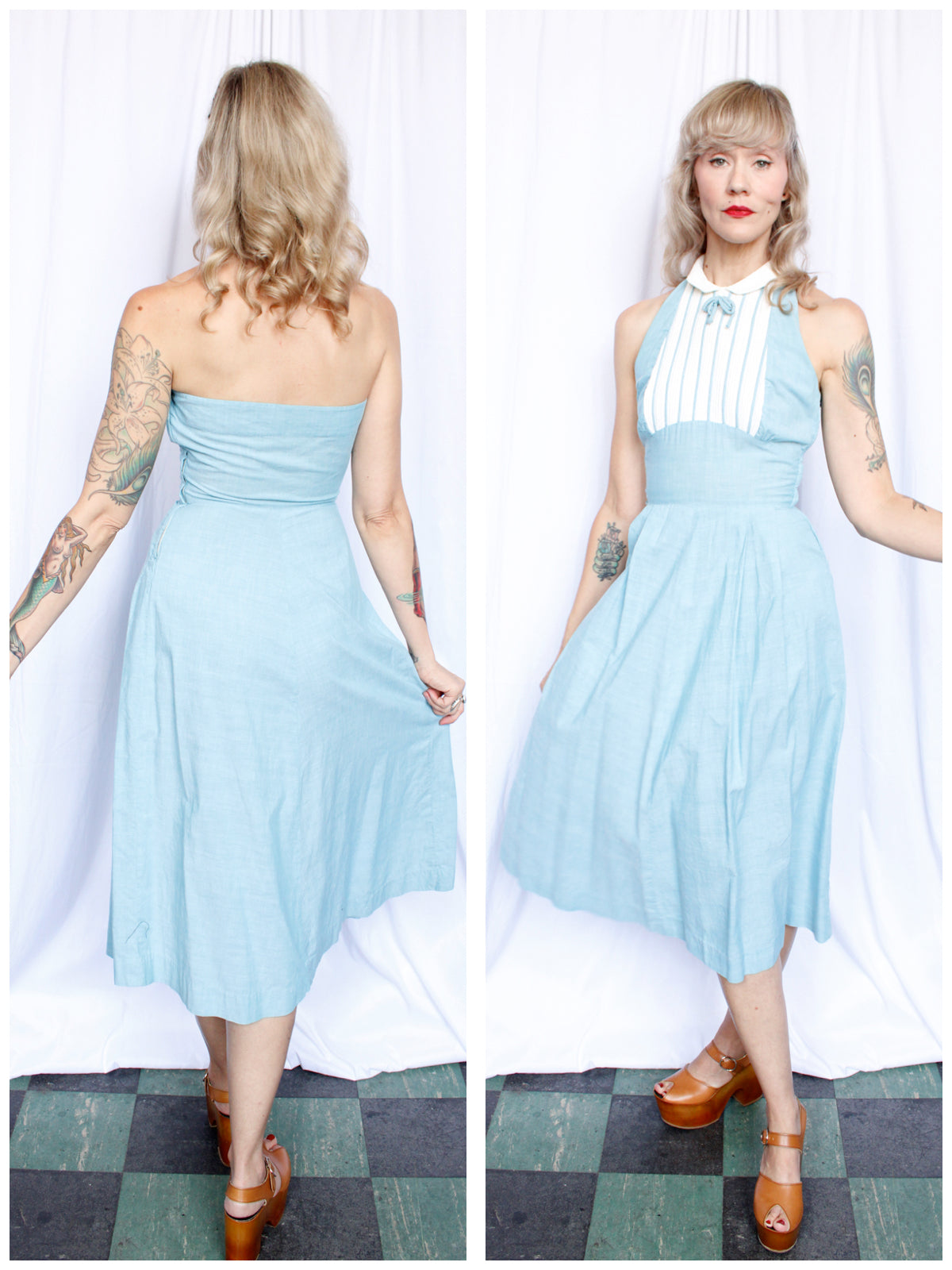 1950s Tuxedo Halter Dress - Small