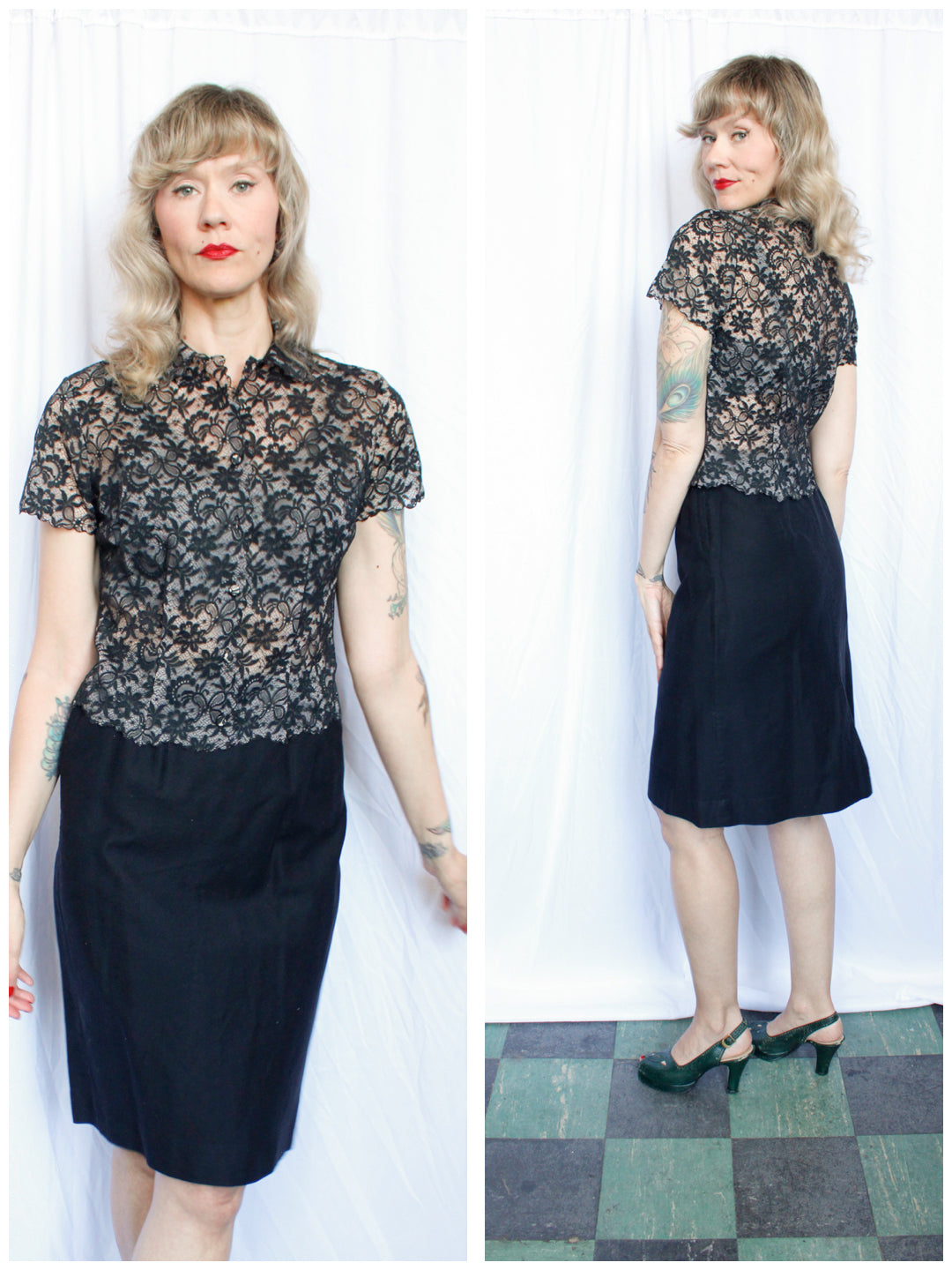 1950s Illusion Lace "Blouse de Jour" Blouse - Xsmall