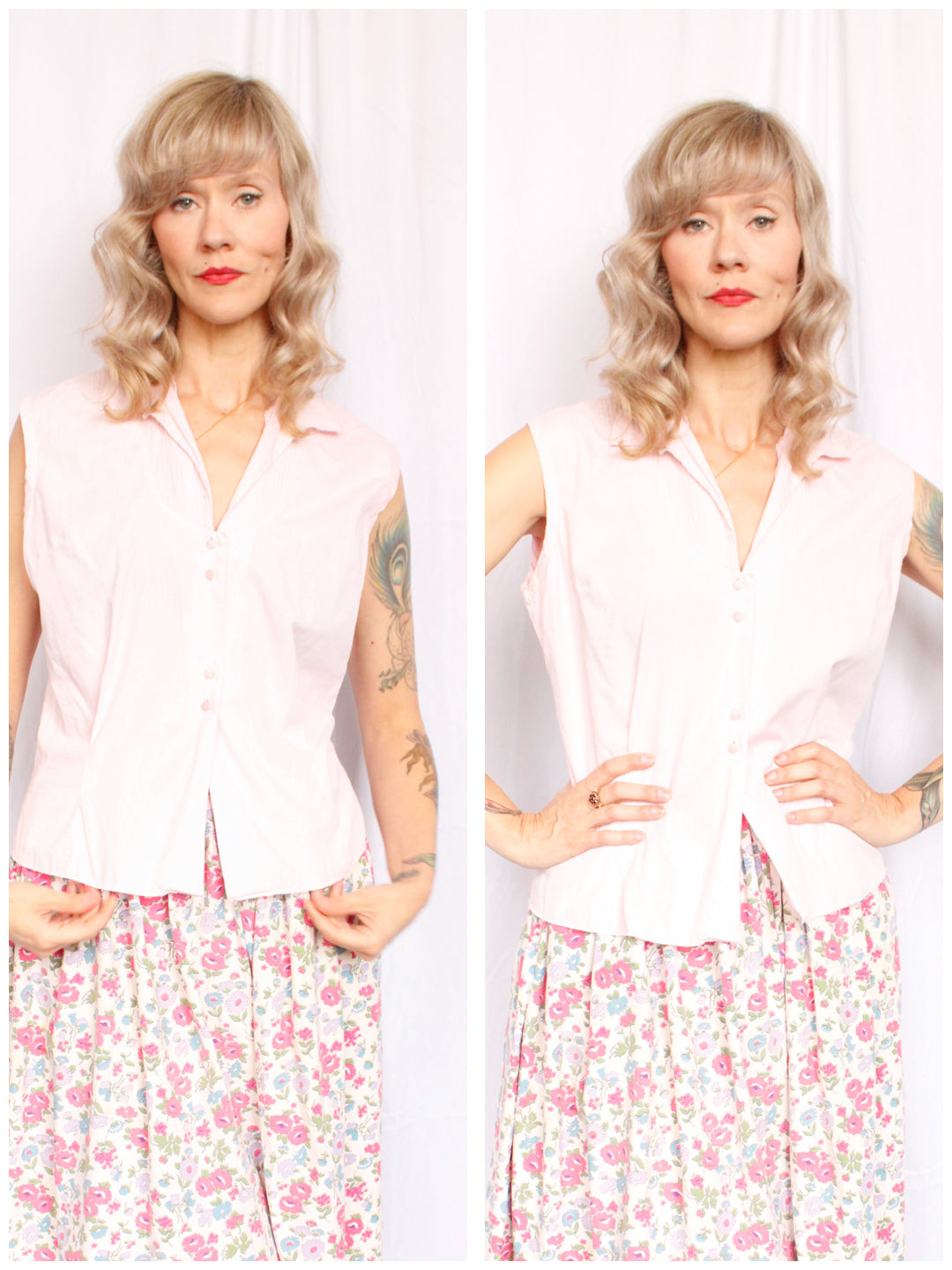 1950s Pink Cotton Shirt - Medium
