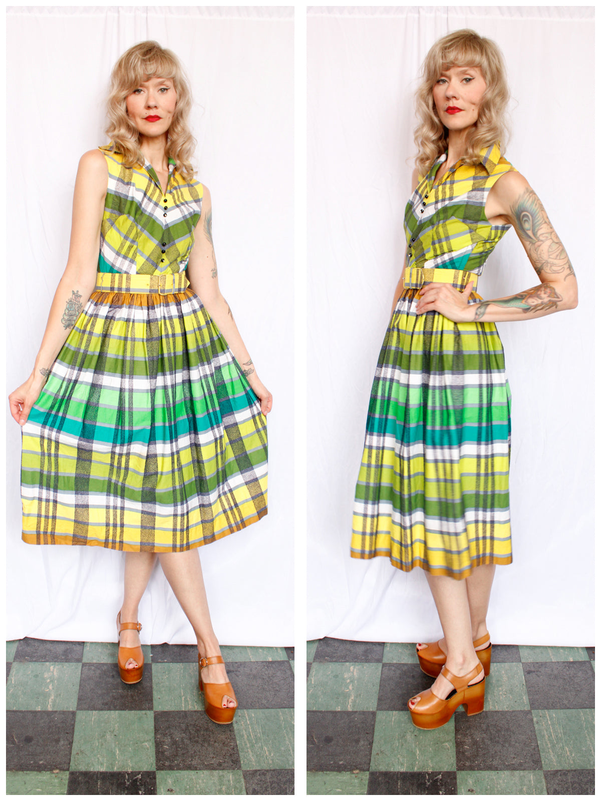 1950s Toni Todd Colorful Plaid Dress - Small
