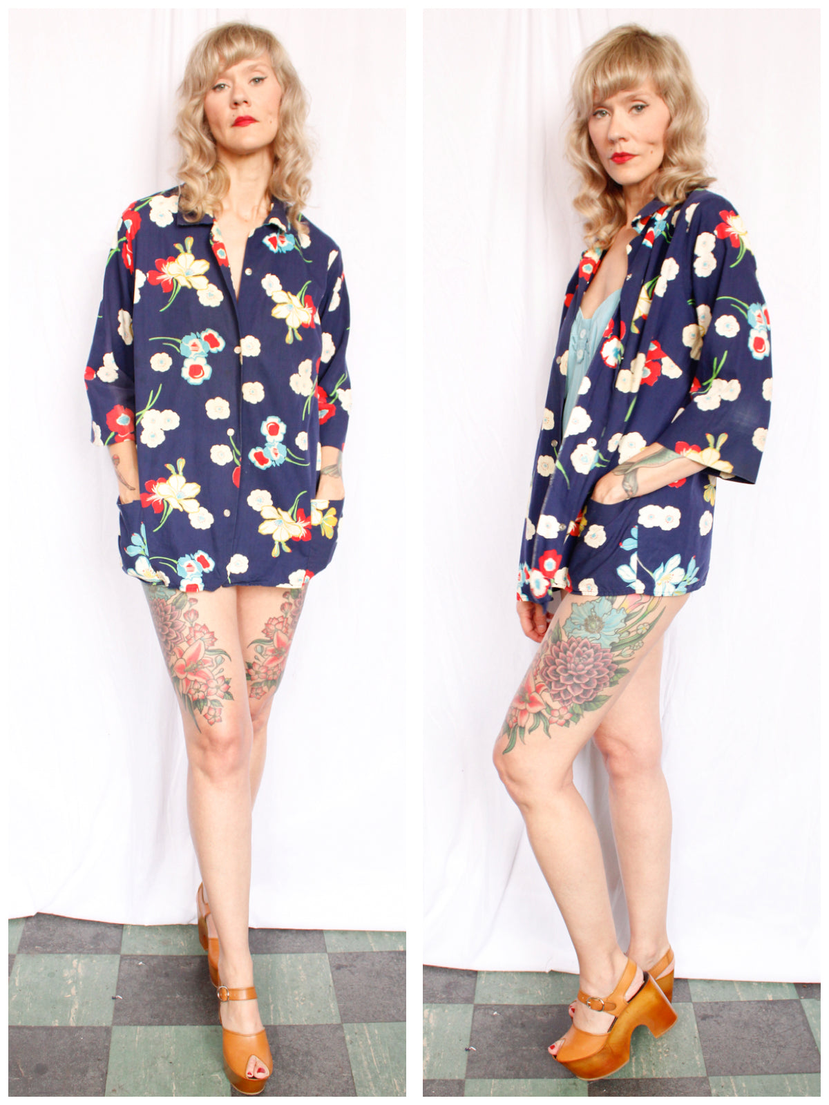 1950s Poppy Cotton Smock Top - Large