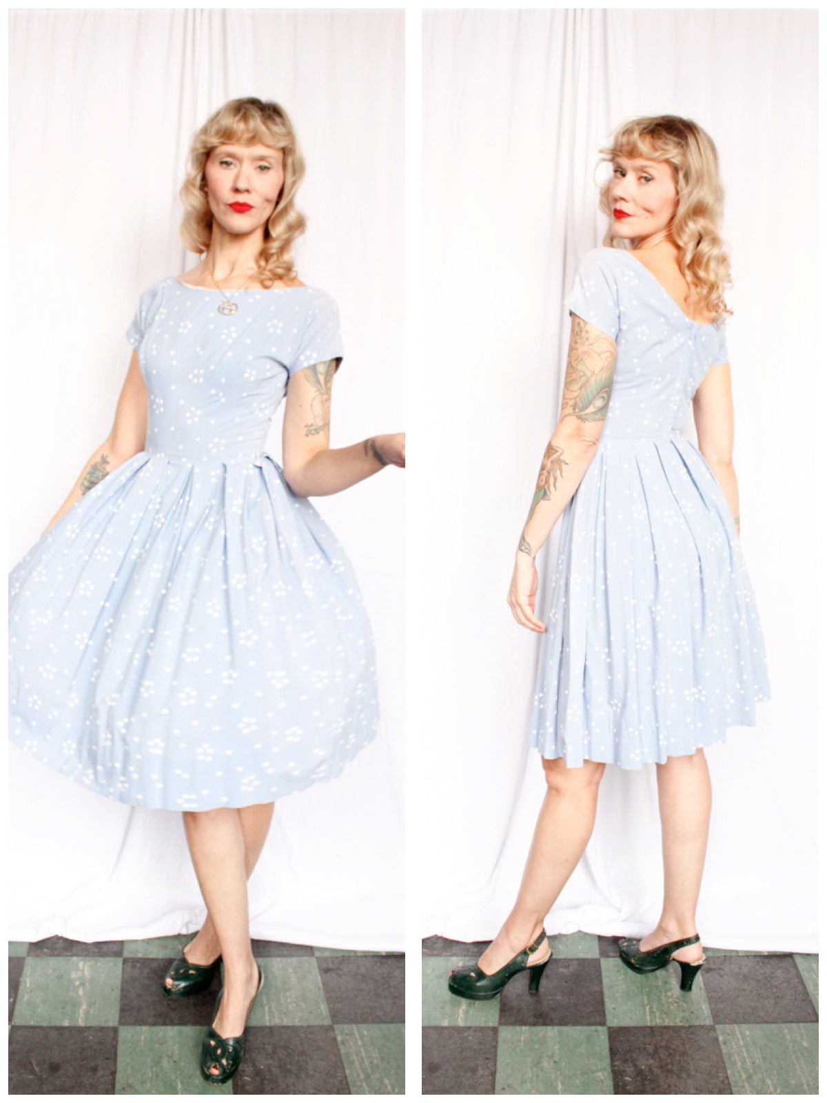 1950s Snowflake Icy Blue Dress - Xsmall