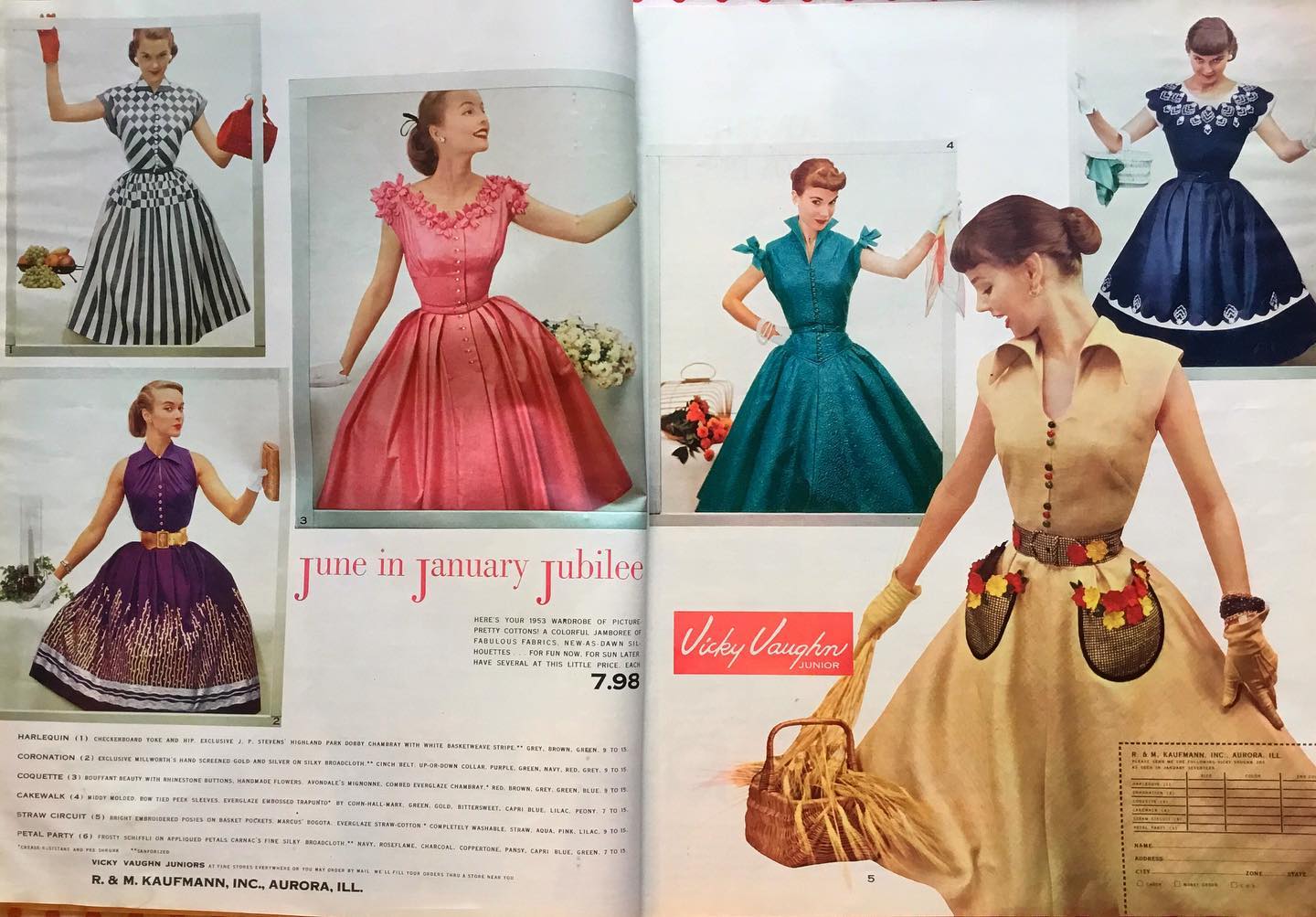 1953 "Straw Circuit" Vicky Vaughn Basket Weave with Posies Cotton Dress - Small