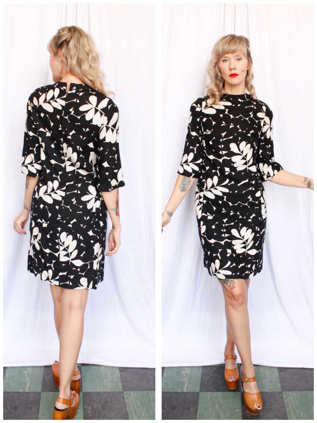 1960s Floral Twill Shift Dress - Small