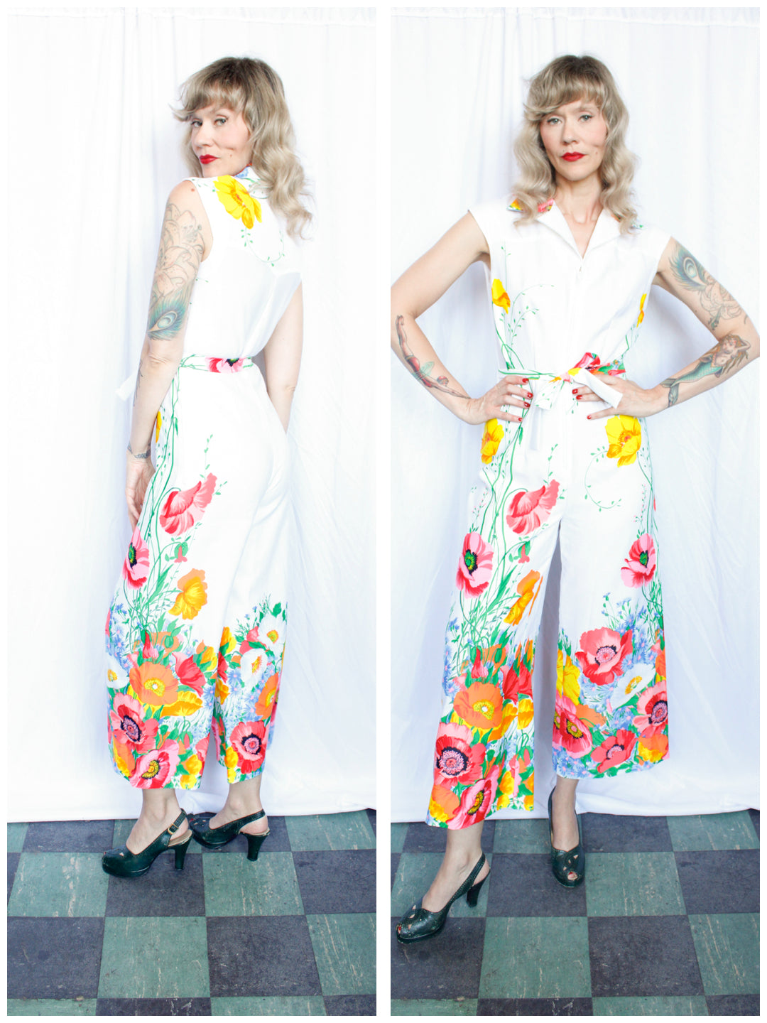 Late 1960s Bright Floral Jumpsuit - Small